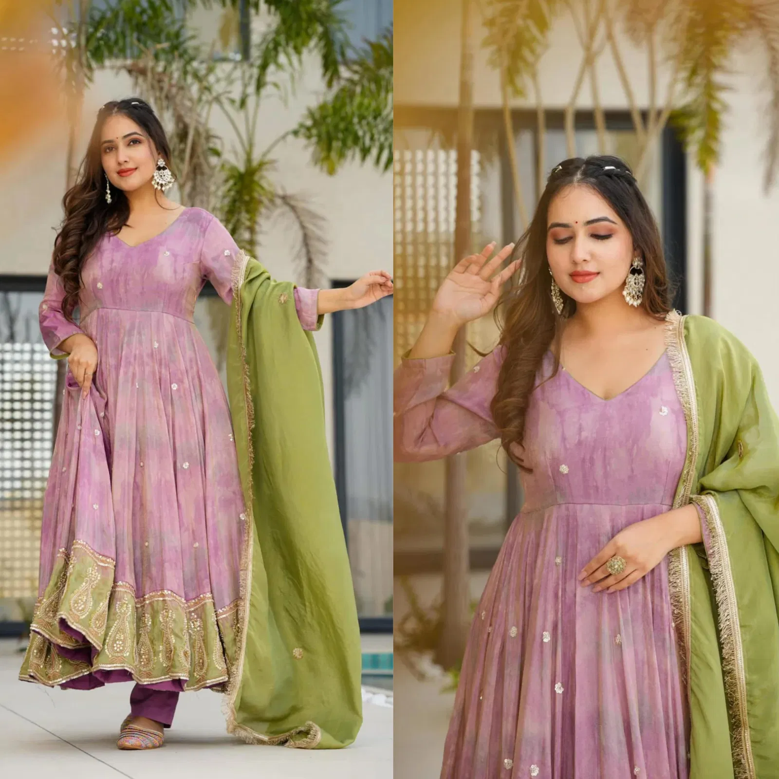 Dvd 5097 Chinon Silk  With Digital Print With Embroidery Gown Exporters In India